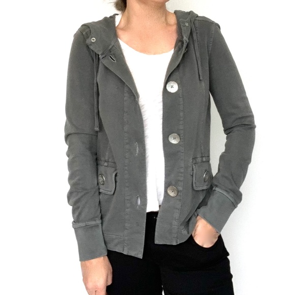Prana Gray Janelle Button Front Hoodie Jacket Organic Cotton Sweatshirt - Picture 2 of 8